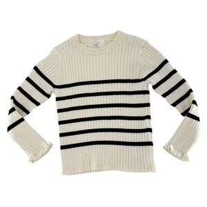 H&M Kids Cream & Black‎ Striped Ribbed Knit Long Sleeve Sweater Size 5T Preppy